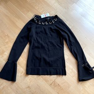 New xs small INC International Concepts rhinestones black shirt top long sleeve